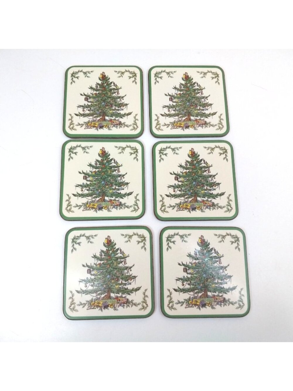 Spode Christmas Tree Coasters Set Of 6 Cork Backed Holiday Made In England